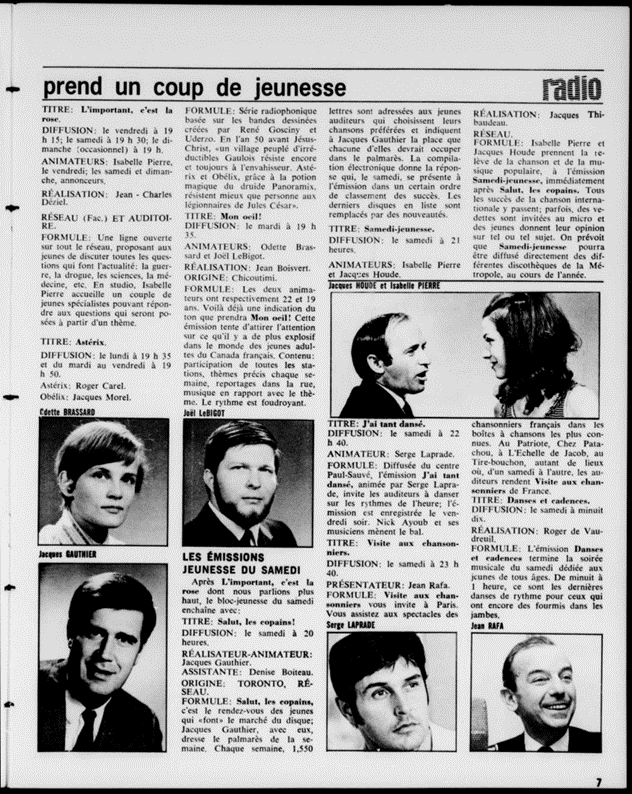 Coupure de journal Radio-Canada de 1968. En bas à gauche, heures de diffusion de l’émission radiophonique d’Astérix.